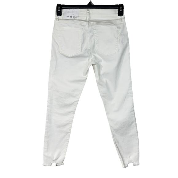 LOFT SZ 26/2 Skinny Crop Jeans Mid-Rise Stretch Frayed Hems Pocket Zip-Fly White - Picture 4 of 12